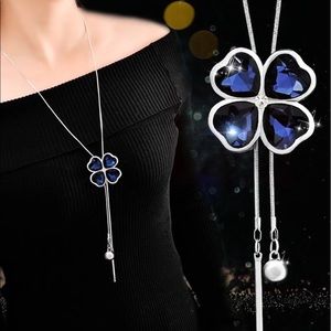 Four Leaf Heart Clover Rhinestone Necklace